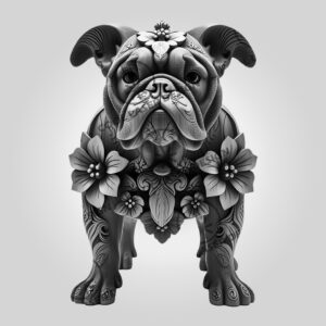 3D Bulldog Illusion Laser Engraving File, Floral Dog