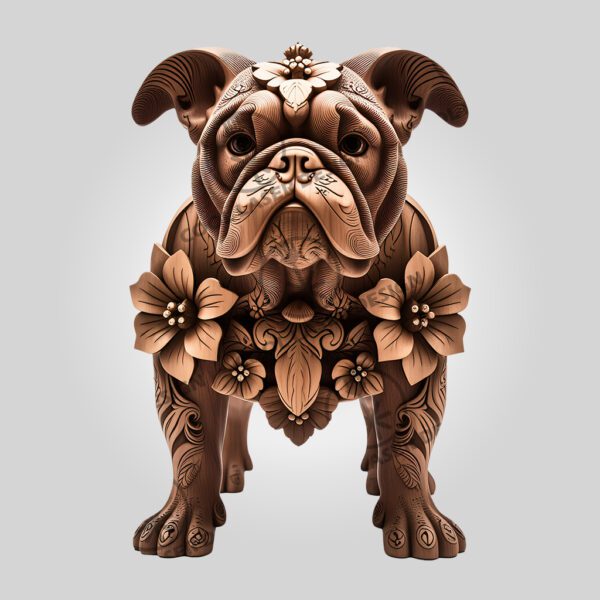 3D Bulldog Illusion Laser Engraving File, Floral Dog
