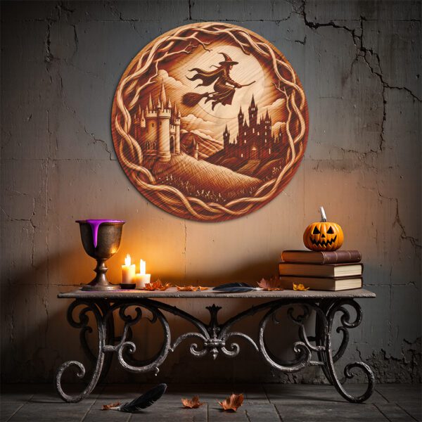 3D Halloween Laser Engraving File, Witch Flying Over