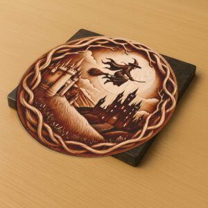 3D Halloween Laser Engraving File, Witch Flying Over