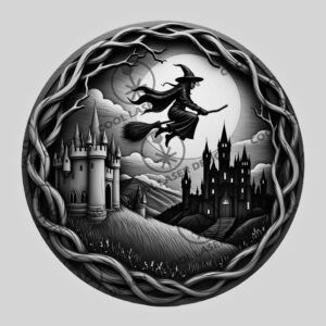 3D Halloween Laser Engraving File, Witch Flying Over
