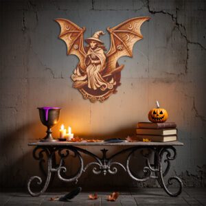 3D Halloween Laser Engraving File, Witch Riding Bat