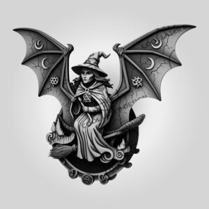 3D Halloween Laser Engraving File, Witch Riding Bat