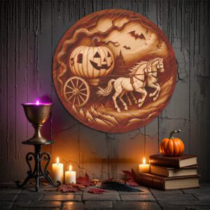 3D Halloween Pumpkin Carriage Illusion, Haunted Laser Design