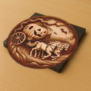 3D Halloween Pumpkin Carriage Illusion, Haunted Laser Design