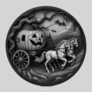 3D Halloween Pumpkin Carriage Illusion, Haunted Laser Design