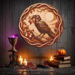 3D Illusion Halloween Engraving File, Clever Crow Autumn