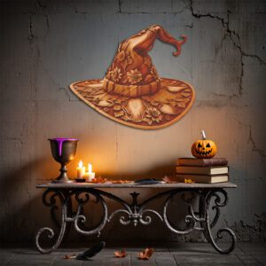 3D Illusion Halloween Witch Hat, Ornate Wooden Laser