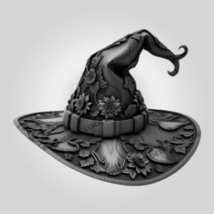 3D Illusion Halloween Witch Hat, Ornate Wooden Laser