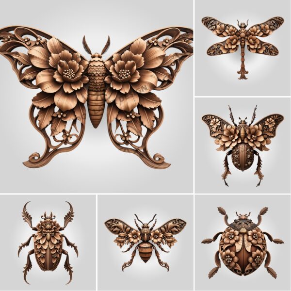 3D Illusion Laser Engraving Bundle, Insect and Flora