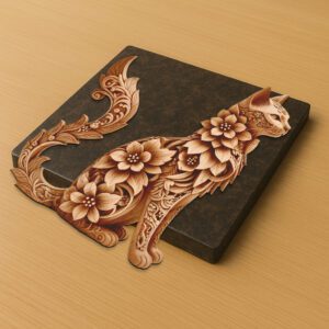 3D Illusion Laser Engraving File, Balinese Cat Art,