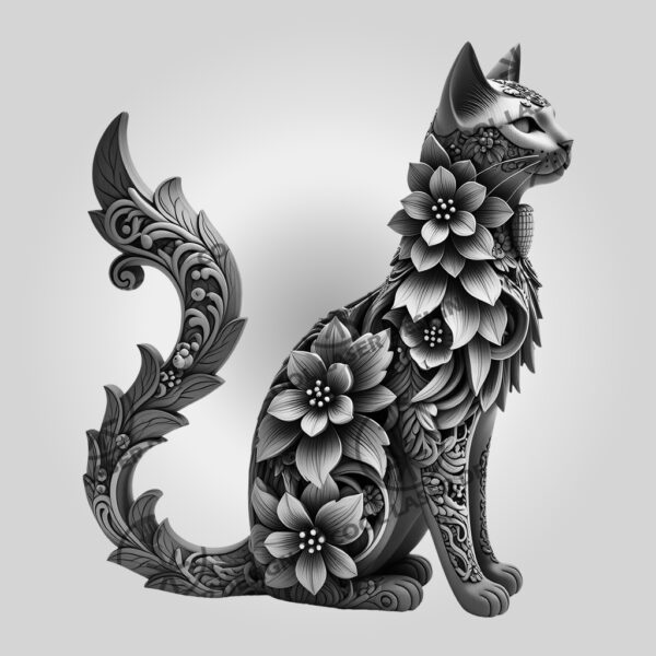 3D Illusion Laser Engraving File, Balinese Cat Art,