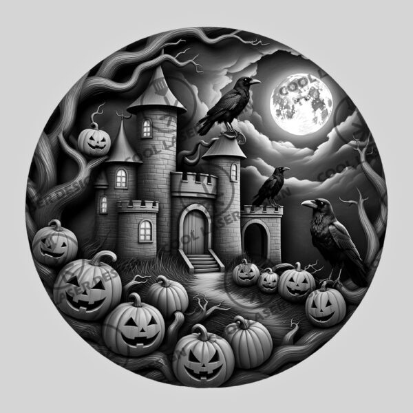 3D Illusion Laser Engraving File, Halloween Pumpkin Castle