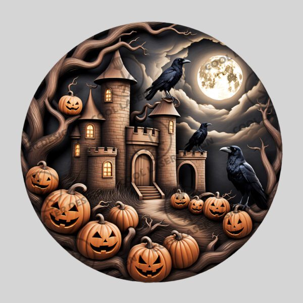 3D Illusion Laser Engraving File, Halloween Pumpkin Castle
