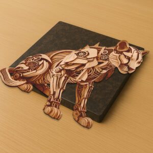3D Illusion Laser Engraving File, Mechanical Cheetah, Seated