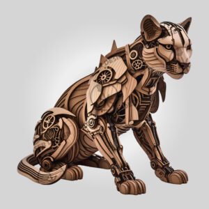 3D Illusion Laser Engraving File, Mechanical Cheetah, Seated