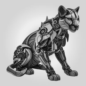 3D Illusion Laser Engraving File, Mechanical Cheetah, Seated