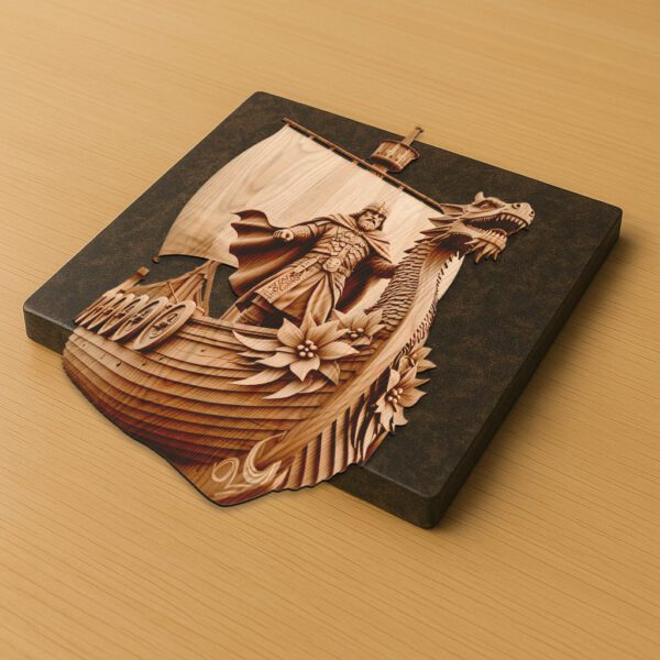 3D Illusion Laser Engraving File, Viking Ship Warrior