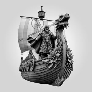 3D Illusion Laser Engraving File, Viking Ship Warrior