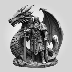 3D Illusion Laser Engraving File, Viking Warrior Dragon