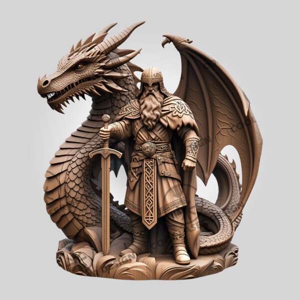 3D Illusion Laser Engraving File, Viking Warrior Dragon