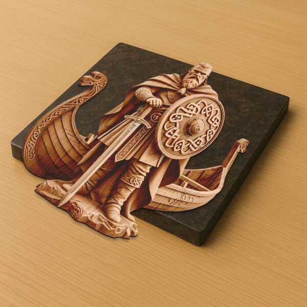 3D Illusion Laser Engraving File, Viking Warrior Longship