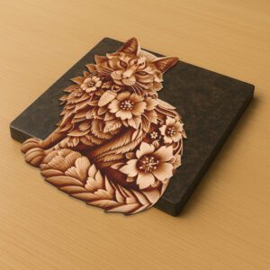 3D Illusion Laser Engraving Ragamuffin Cat Art, Light