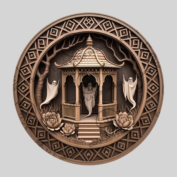 3D Illusion Laser File, Halloween Engraving, Haunted Gazebo