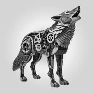 3D Illusion Laser File, Mechanical Wolf Howling at