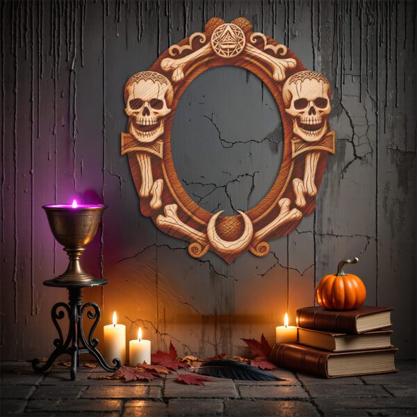 3D Illusion Skull Mirror Frame, Halloween Laser Engraving
