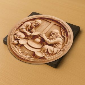 3D Illusion Viking Warrior Laser Engraving Design, Pottery