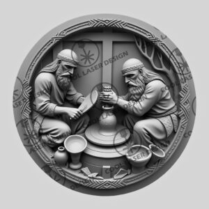 3D Illusion Viking Warrior Laser Engraving Design, Pottery