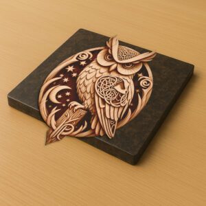 3D Owl Laser Engraving File, Halloween Moonlit Design,