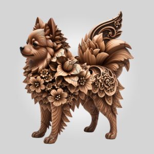 3D Pomeranian Dog Illusion Art, Laser Engraved Wall