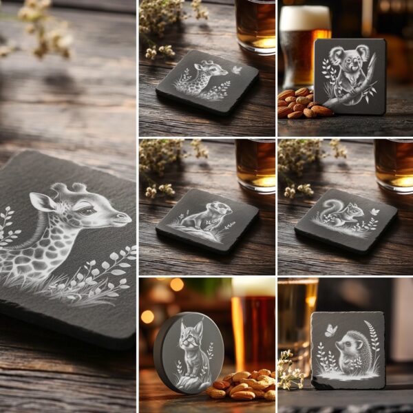 Baby Animals Coaster Engraving Files Bundle, Cute PNG