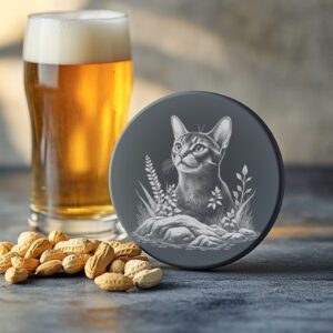 Cat Engraved Slate Coaster Design, Laser Engraving PNG