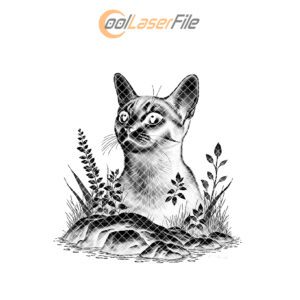 Cat Engraved Slate Coaster Design, Laser Engraving PNG
