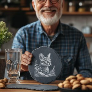 Cat Engraving Design for Slate Coaster, PNG File,