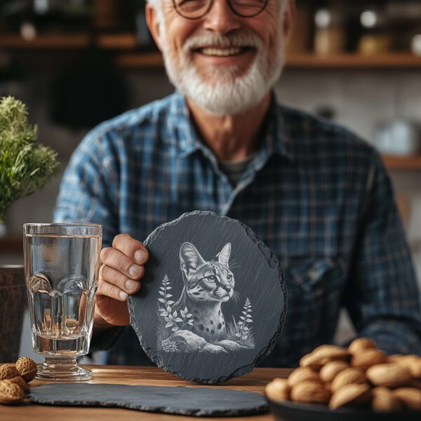 Cat Engraving Design for Slate Coaster, PNG File,
