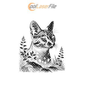 Cat Engraving Design for Slate Coaster, PNG File,