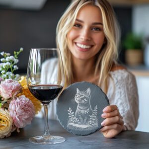 Cat in Grass Slate Coaster Engraving File, PNG