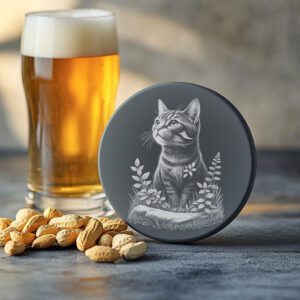 Cat in Grass Slate Coaster Engraving File, PNG