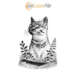 Cat in Grass Slate Coaster Engraving File, PNG