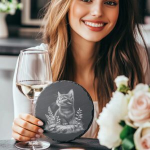 Cat in Grass Slate Coaster Engraving File, Rustic