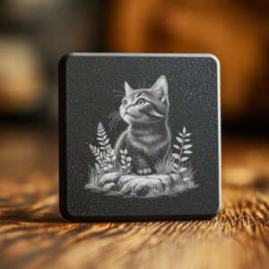 Cat in Grass Slate Coaster Engraving File, Rustic