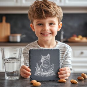 Cat in Grass Slate Coaster Engraving File, Rustic