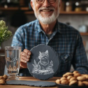 Cat in Grass Slate Coaster Engraving File, Rustic