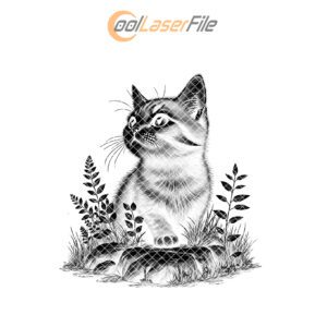 Cat in Grass Slate Coaster Engraving File, Rustic