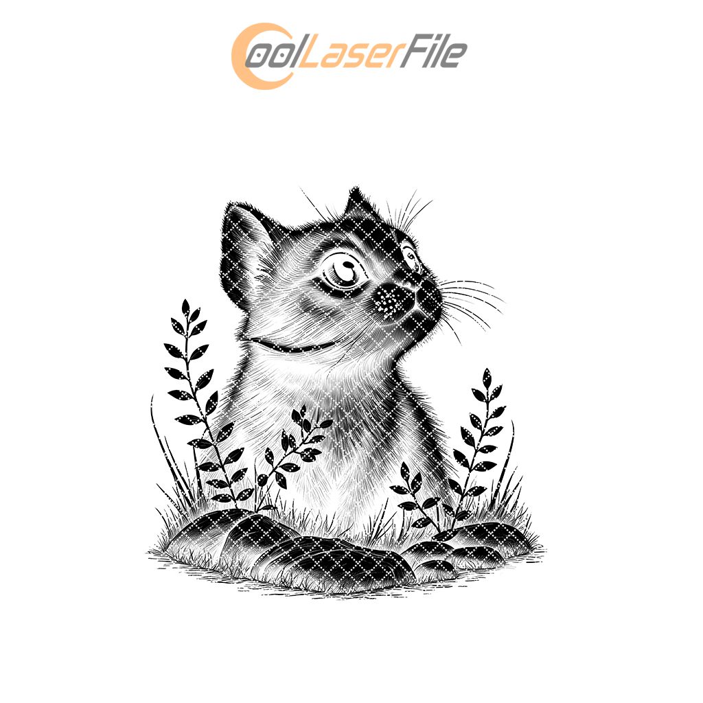 Cat in Grass Slate Coaster Laser Engraving PNG,