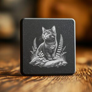 Cat on Rock Slate Coaster Engraving File, Unique